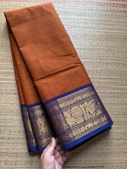 RF384 Dual tone Rust orange with violet combination Kanchi cotton saree