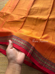 RF100 orange Shade Mercerised Narayanpet cotton saree with contrast small Border