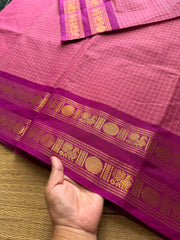 RF474 Traditional Kanchi Kattam / checks pattern saree in pastel pink shade and contrast magenta pink Retta Pet border