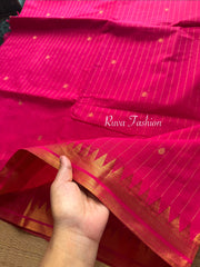 RF86 Classic Monotone Rani Pink Vaira Oosi Pattern Kanchi Cotton Saree small Premium Golden Zari Border