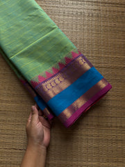 RF969 Apple green shade Kanchi cotton saree with Thazhampoo pattern border