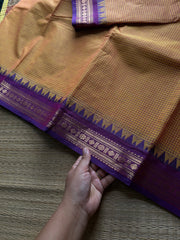 RF921 Mango shade with purple ~ Vintage Podi Kattam Kanchi cotton saree with small border