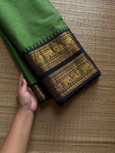 RF1139 Green with black Rettapet border Kanchi cotton saree