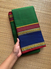 RF488 Dark green with royal blue combination vintage style gap border mercerised Narayanpet cotton saree