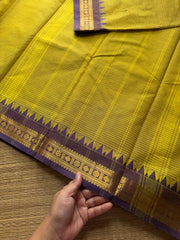 RF108 Premium small border vintage Podikattam Kanchi cotton saree with Mustard Yellow and light purple shade