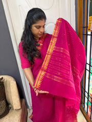 RF86 Premium & Classic Monotone Kanchi Cotton Saree With Vairaoosi pattern & handmade golden Zari Buttas