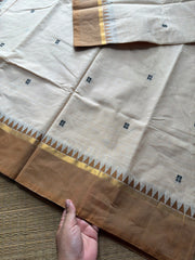 RF405 Cream Shade Kanchi Cotton Saree with handmade thread buttas