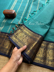 RF67 Peacock Blue shade with royal blue combination Vintage Silk Saree inspired Kanchi cotton saree