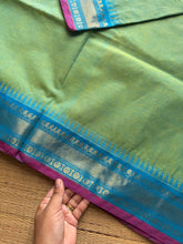 RF1059 Dual tone Apple green with sky blue combination Kanchi cotton saree