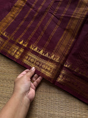 RF1424 Monotone Coffee brown ~ Small border Kanchi cotton saree with thread weaving stripped lines pattern