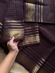 RF1166 Deep Coffee Brown ~ Premium Kanchi Cotton Kattam / Checks Edition