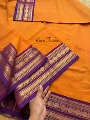 RF139 Dual tone orange with contrast purple combination Kanchi cotton saree