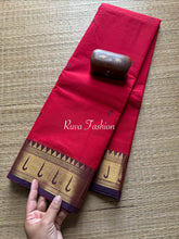 RF49 Reddish Maroon with dark purple shade paithani border Kanchi cotton saree with handmade thread buttas