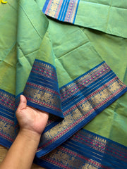 RF411 Dual tone Apple green shade Kanchi cotton saree with silk saree inspired contrast border