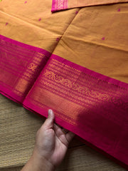 RF895 Kanchi cotton saree with handmade thread buttas ~ Mango Shade