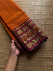 RF845 Orange shade Kanchi cotton saree with Varisaipet border