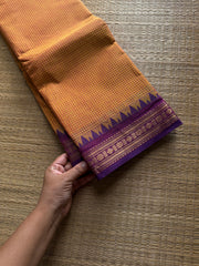 RF921 Mango shade with purple ~ Vintage Podi Kattam Kanchi cotton saree with small border