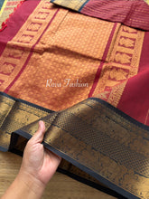 RF80 Reddish Maroon with Contrast Black Yazhi Pattern Border Premium Kanchi Cotton Saree With Vairaoosi Pattern & Rich Zari woven Pallu