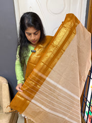 RF1233 Beige shade vintage Podikattam Kattam Kanchi cotton saree with silk saree inspired border
