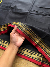 RF928 Black ~ Mercerised Narayanpet soft cotton saree with small thread border
