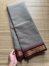 Grey with maroon shade small border Kanchi cotton saree