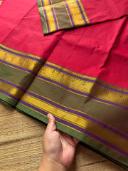 RF685 Mango pattern Gap Border Kanchi cotton saree ~ Reddish Maroon