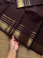 RF1166 Deep Coffee Brown ~ Premium Kanchi Cotton Kattam / Checks Edition