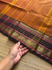 RF938 Rust orange with brown ~ Silk saree inspired Kanchi cotton saree