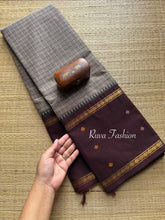 RF28 Grey with Brown Vintage Style Border with checks pattern & handwoven Buttas on the border - RF28