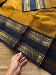 RF1225 Mustard with black Kanchi cotton saree with gap border