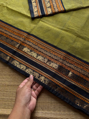 RF847 Green with black combination Kanchi cotton saree