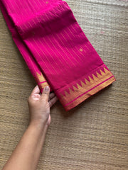 RF1046 Monotone Rani Pink Premium Kanchi Cotton Saree with Vairaoosi pattern and handmade golden Zari Buttas