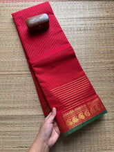 RF93 Chilli Red Vaira Oosi Kanchi Cotton Saree With Small Contrast Mango Border