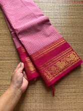 RF543 Pastel pink with contrast dark pink combination checks / kattam pattern Kanchi cotton saree unique with floral pattern contrast zari border