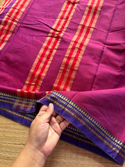 RF455 Magenta pink shade Mercerised Narayanpet cotton saree with small contrast thread border