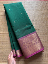 RF242 Green with light pink combination Kanchi cotton saree with handmade thread buttas