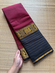 RF615 Maroon with black combination Narayanpet long / big border saree
