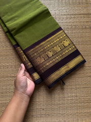 RF1076 Green with brown combination Kanchi cotton saree