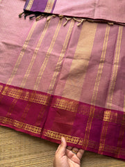 RF213 Pastel onion Pink Shade Kanchi cotton saree with golden Vaira Oosi pattern and unique dark pink and deep purple combination Ganga Jamuna Rettapet Border