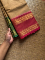 RF1418 Beige shade Kanchi cotton saree with Ganga Jamuna border