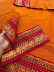 RF173 Orange with green combination Kanchi cotton saree
