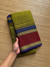 RF490 Green with royal blue combination vintage style gap border mercerised Narayanpet cotton saree