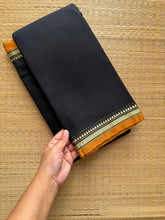 RF258 Black Narayanpet Mercerised Cotton Saree With contrast mustard yellow small thread border and contrast Pallu
