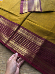 RF951 Dual tone mustard with brown shade Kanchi cotton saree