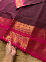 Dual tone purple shade Kanchi cotton saree with contrast Rettapet border