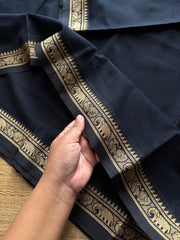 RF820 Black Narayanpet Mercerised cotton saree with small border