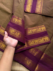 RF923 Dual tone olive brown shade ~ Silk saree inspired Kanchi cotton saree