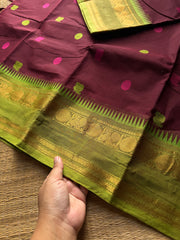 RF1395 Arakku shade ~ Premium Rich Pallu Kanchi cotton saree with Annam pattern gap border