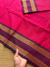RF461 Rani Pink shade Soft Kanchi cotton Kattam / checks pattern saree with contrast purple combination thread border