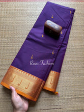 RF48 Purple with orange shade paithani border Kanchi cotton saree with handmade thread buttas